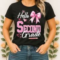Hello Second 2nd Grade First Day Of School Coquette Teacher Women's T-Shirt thumb 2