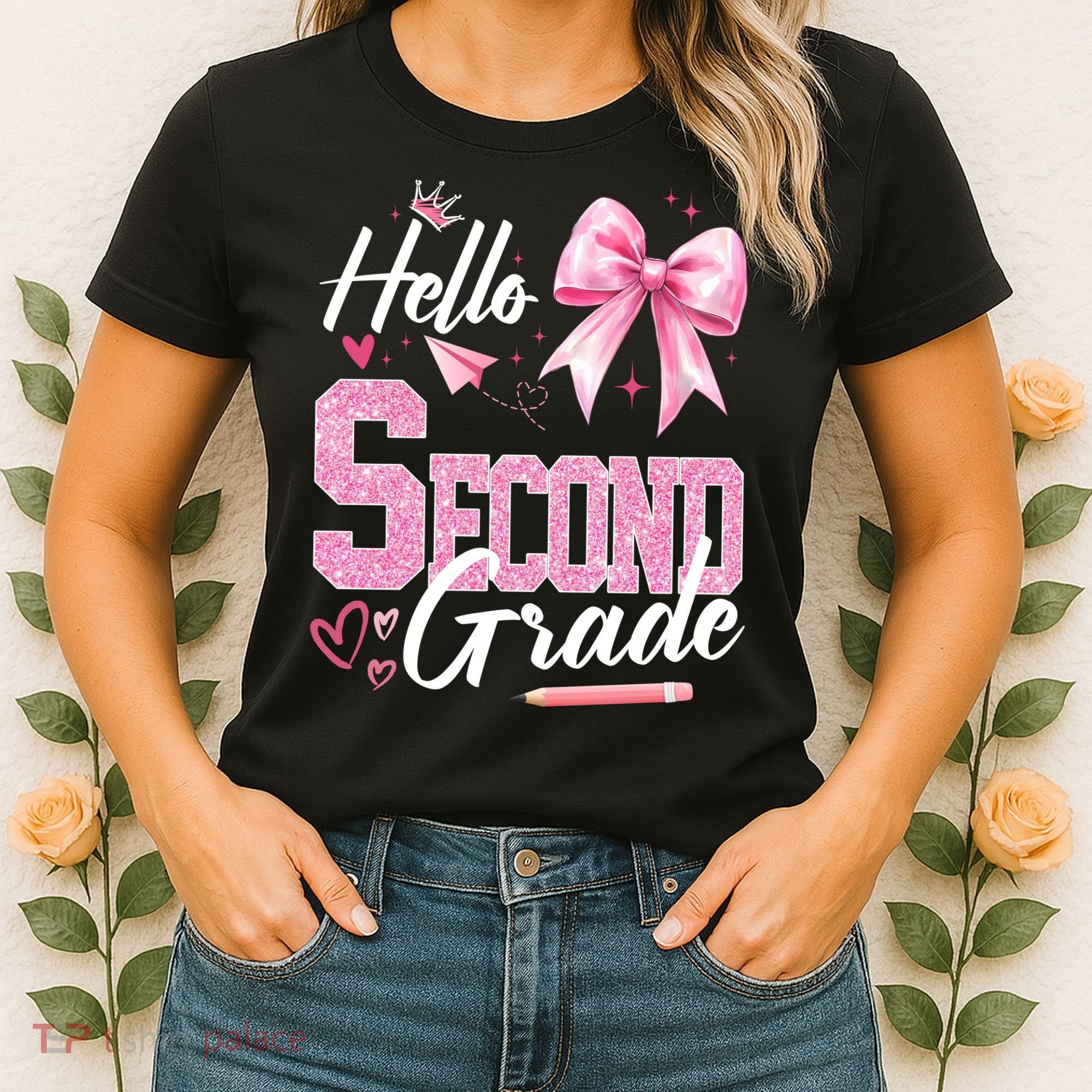 Hello Second 2nd Grade First Day Of School Coquette Teacher Women's T-Shirt