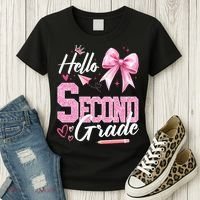 Hello Second 2nd Grade First Day Of School Coquette Teacher Women's T-Shirt thumb 3