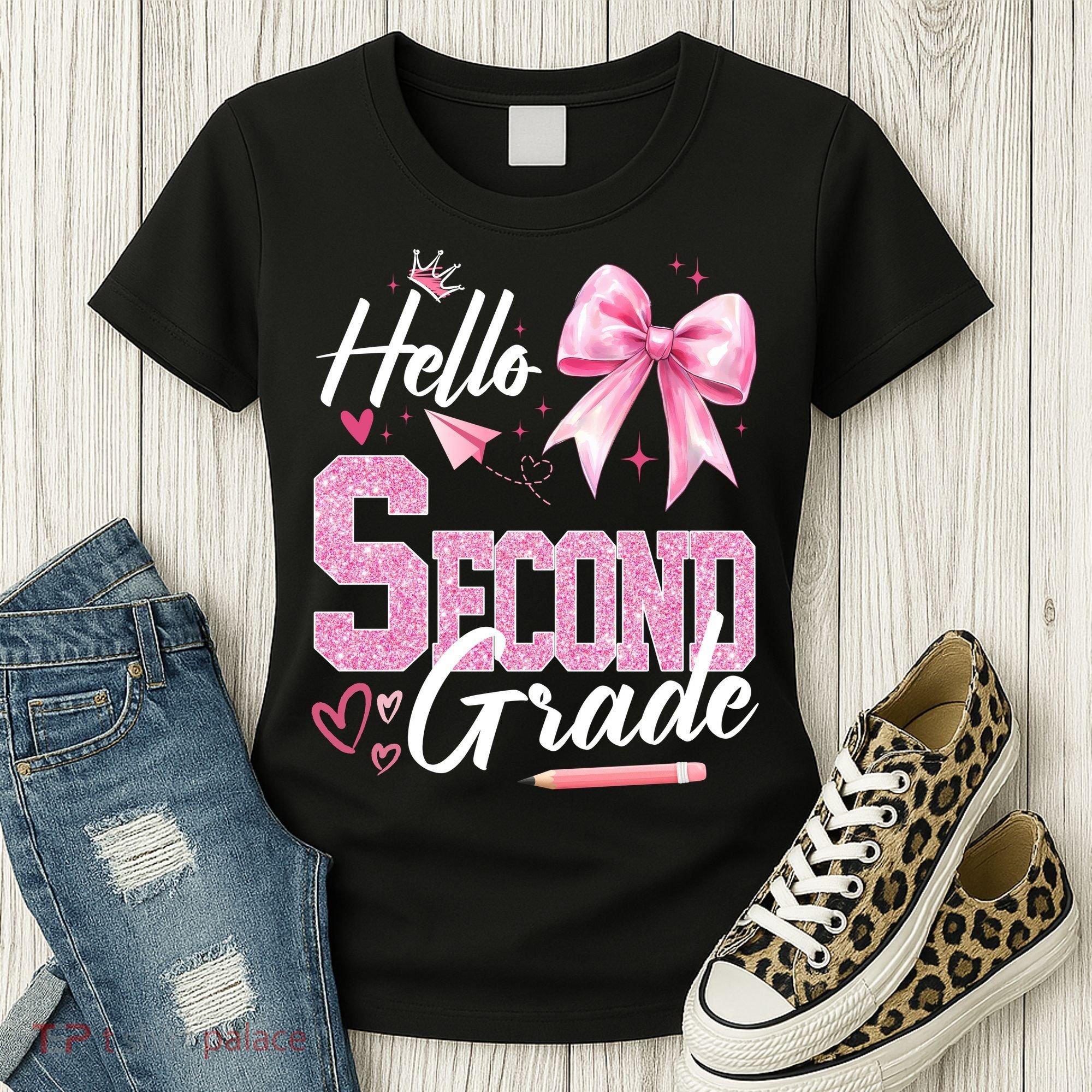 Hello Second 2nd Grade First Day Of School Coquette Teacher Women's T-Shirt