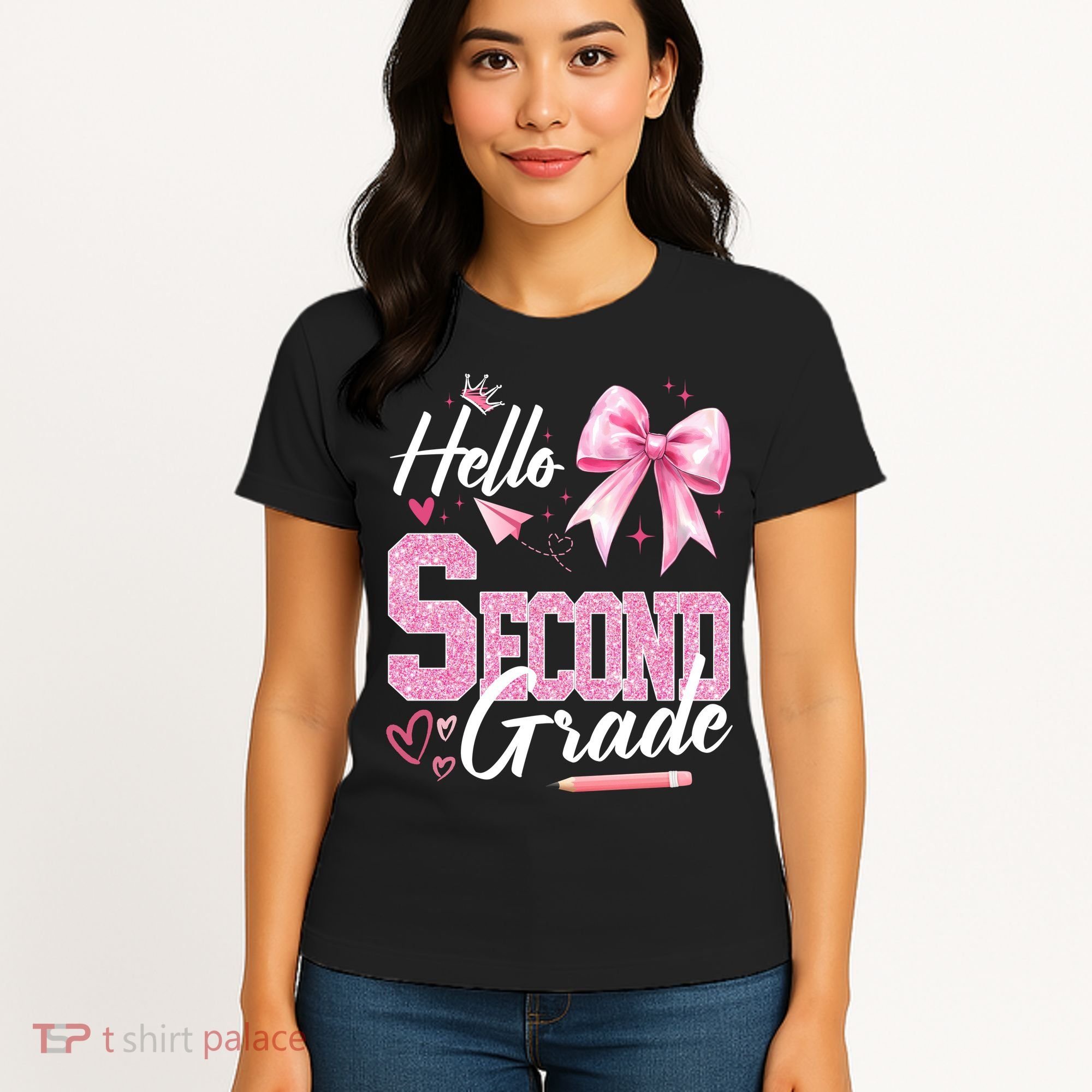 Hello Second 2nd Grade First Day Of School Coquette Teacher Women's T-Shirt