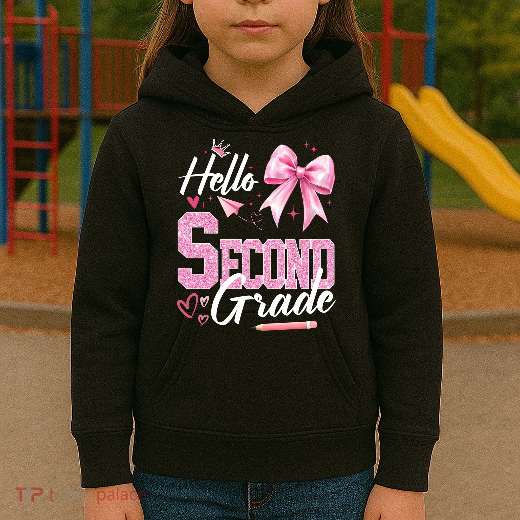 Hello Second 2nd Grade First Day Of School Coquette Teacher Kids Hoodie