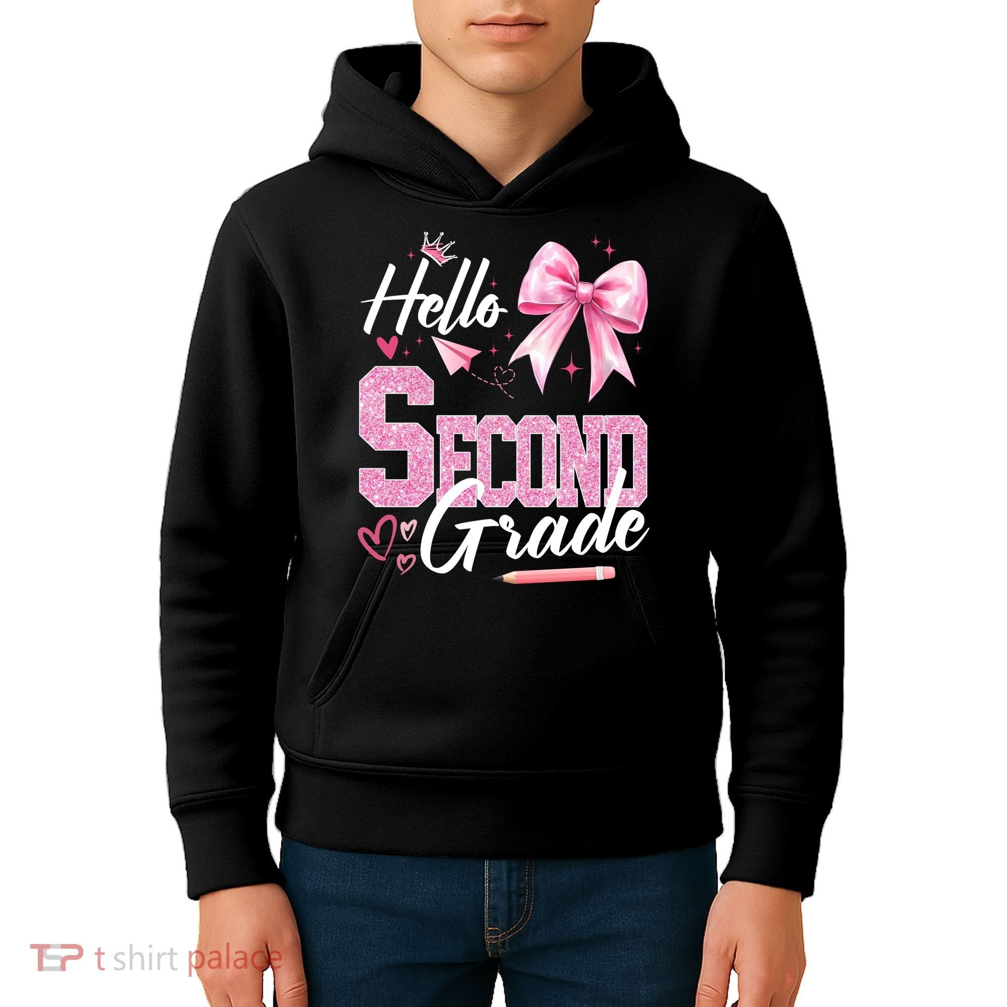 Hello Second 2nd Grade First Day Of School Coquette Teacher Kids Hoodie