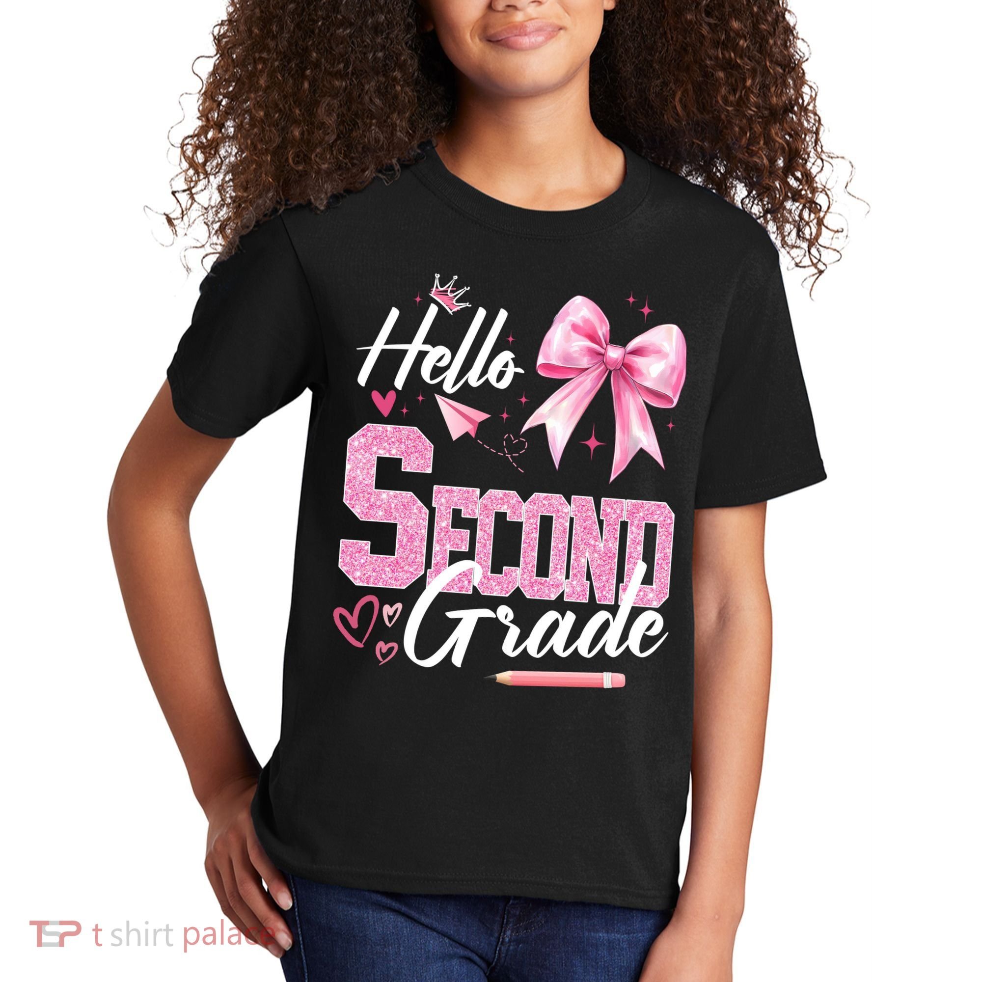 Hello Second 2nd Grade First Day Of School Coquette Teacher Kids T-Shirt