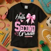 Hello Second 2nd Grade First Day Of School Coquette Teacher Kids T-Shirt thumb 3