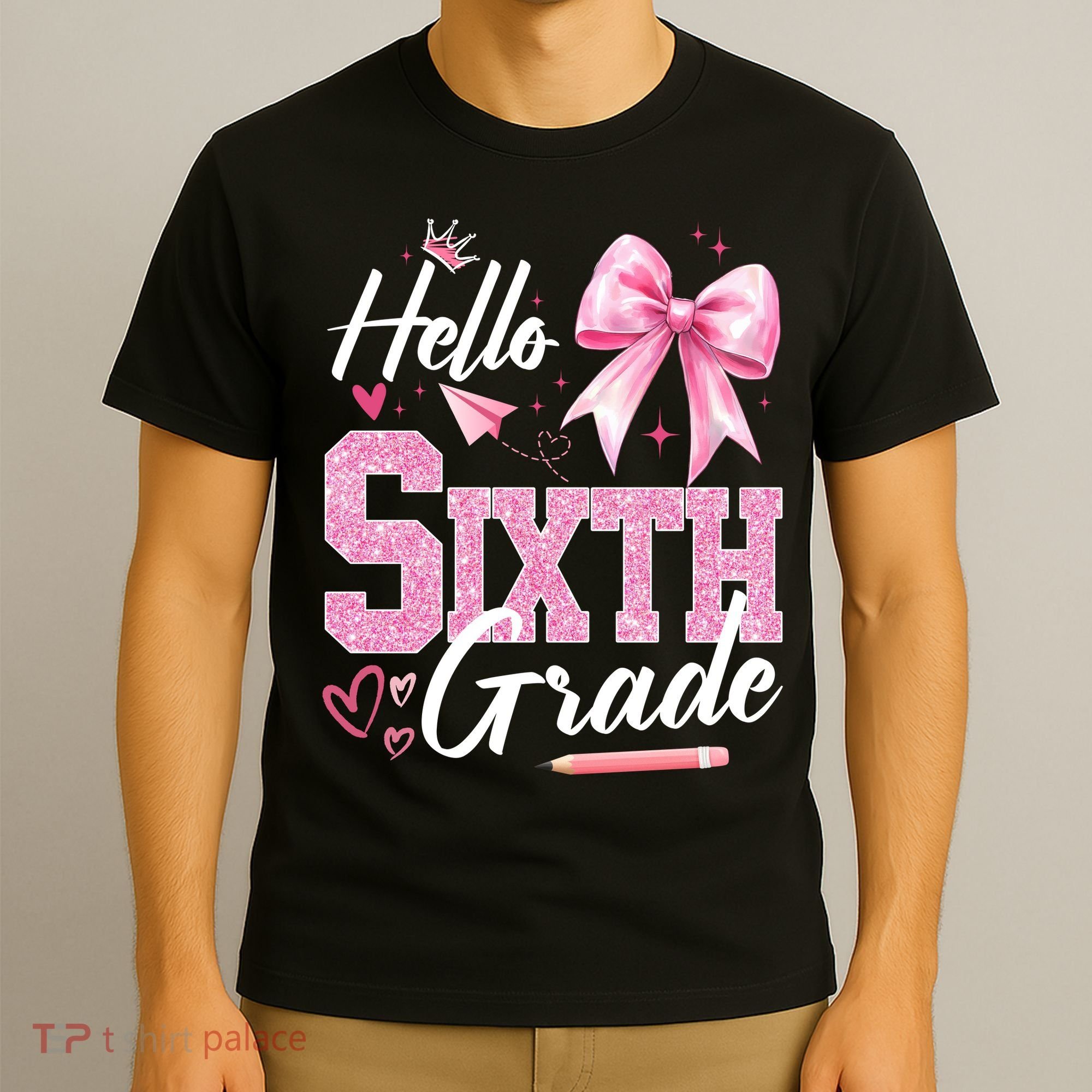 Hello Sixth 6th Grade First Day Of School Coquette Teacher Girl T-Shirt