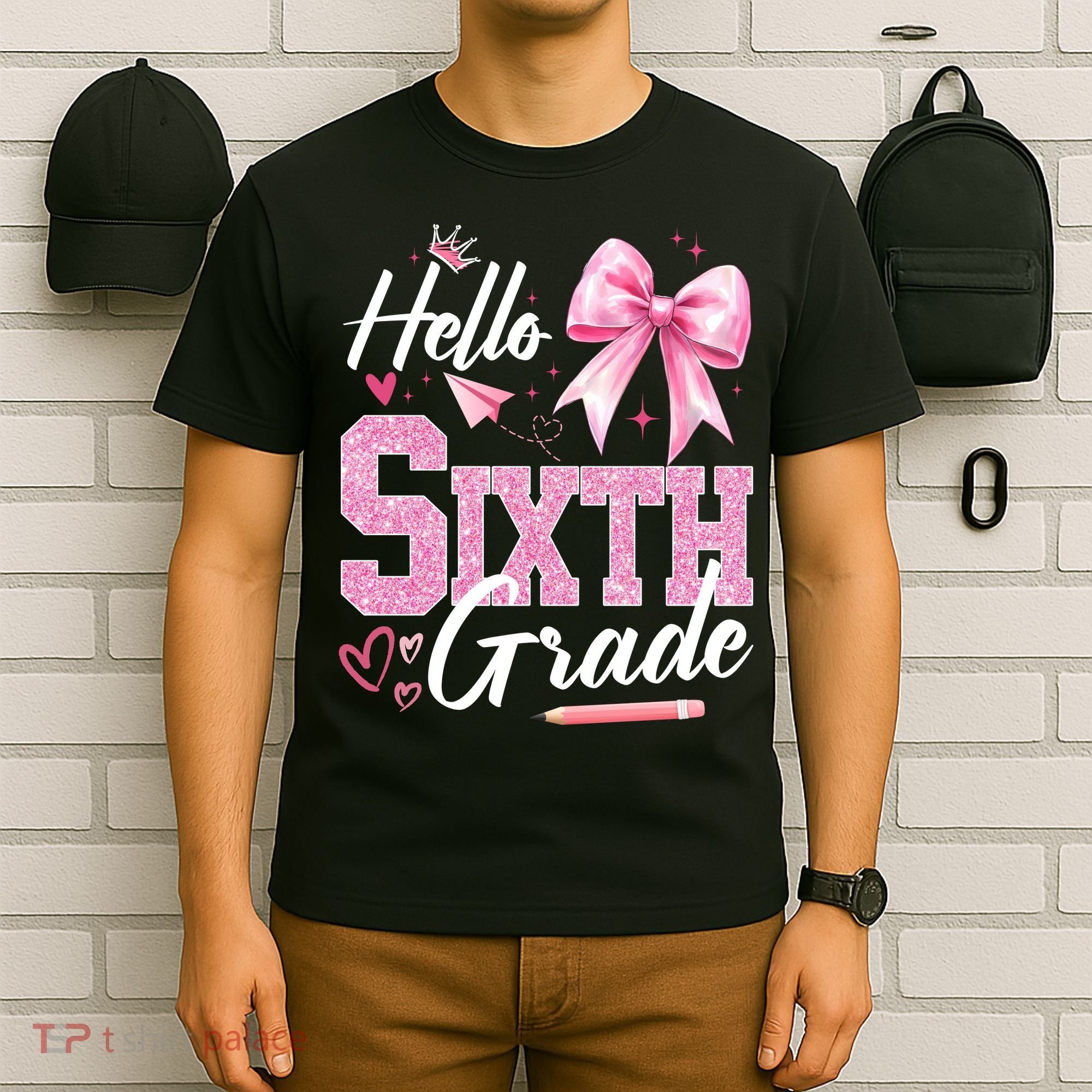 Hello Sixth 6th Grade First Day Of School Coquette Teacher Girl T-Shirt