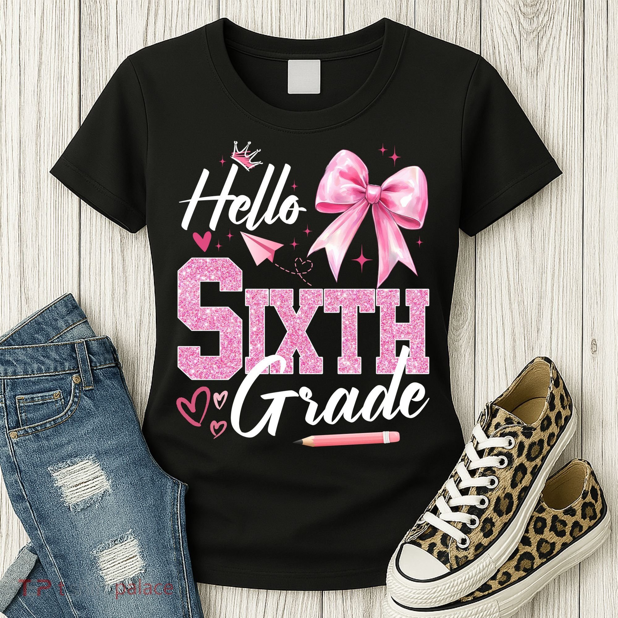 Hello Sixth 6th Grade First Day Of School Coquette Teacher Girl Women's T-Shirt