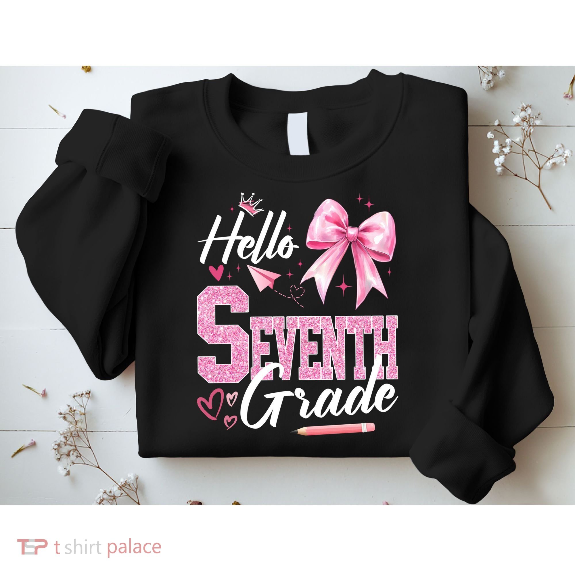 Hello Seventh 7th Grade First Day Of School Coquette Teacher Sweatshirt