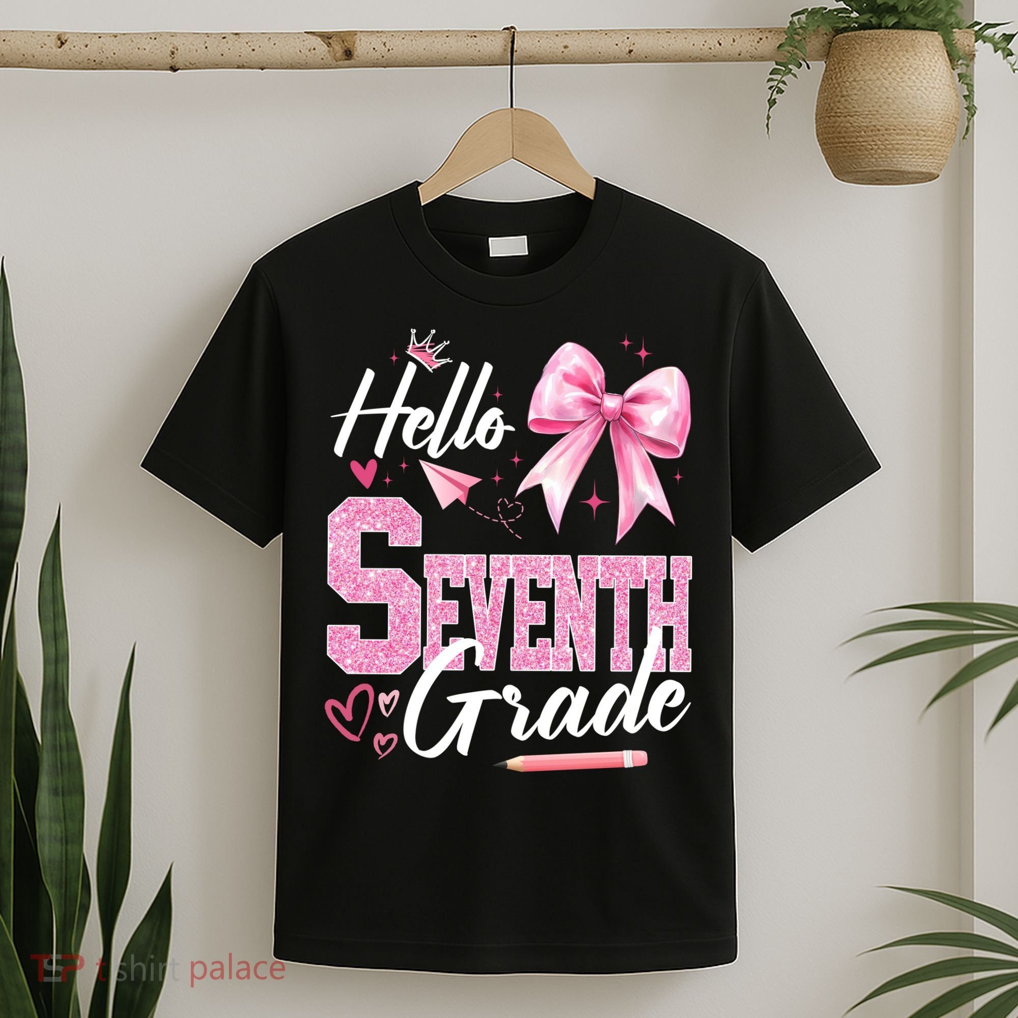 Hello Seventh 7th Grade First Day Of School Coquette Teacher T-Shirt