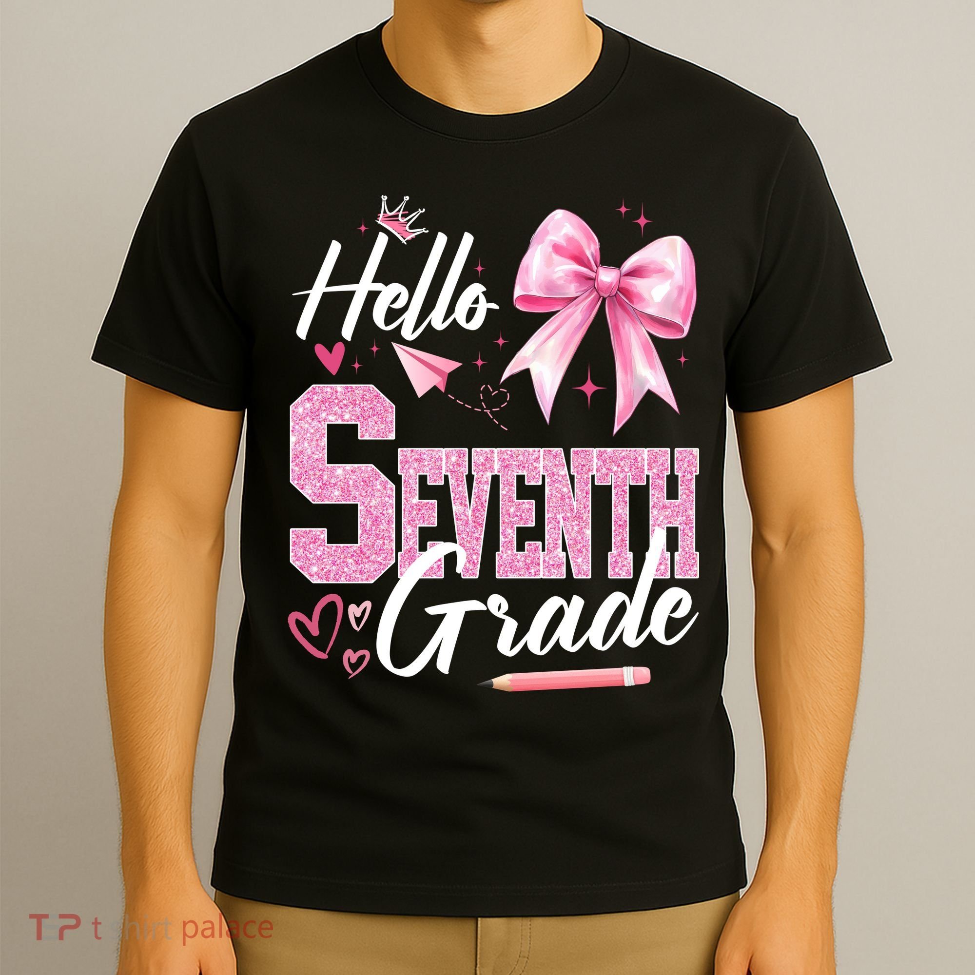 Hello Seventh 7th Grade First Day Of School Coquette Teacher T-Shirt