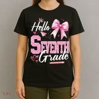 Hello Seventh 7th Grade First Day Of School Coquette Teacher T-Shirt thumb 4