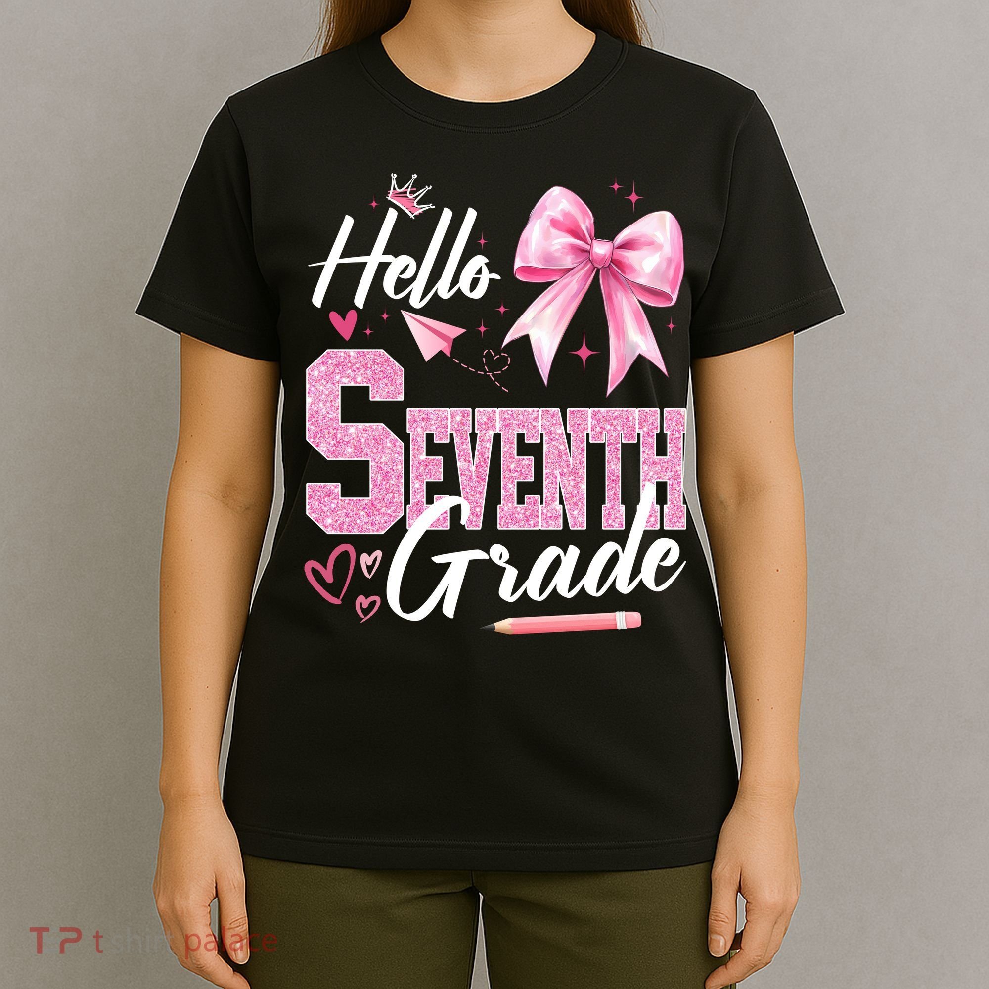 Hello Seventh 7th Grade First Day Of School Coquette Teacher T-Shirt