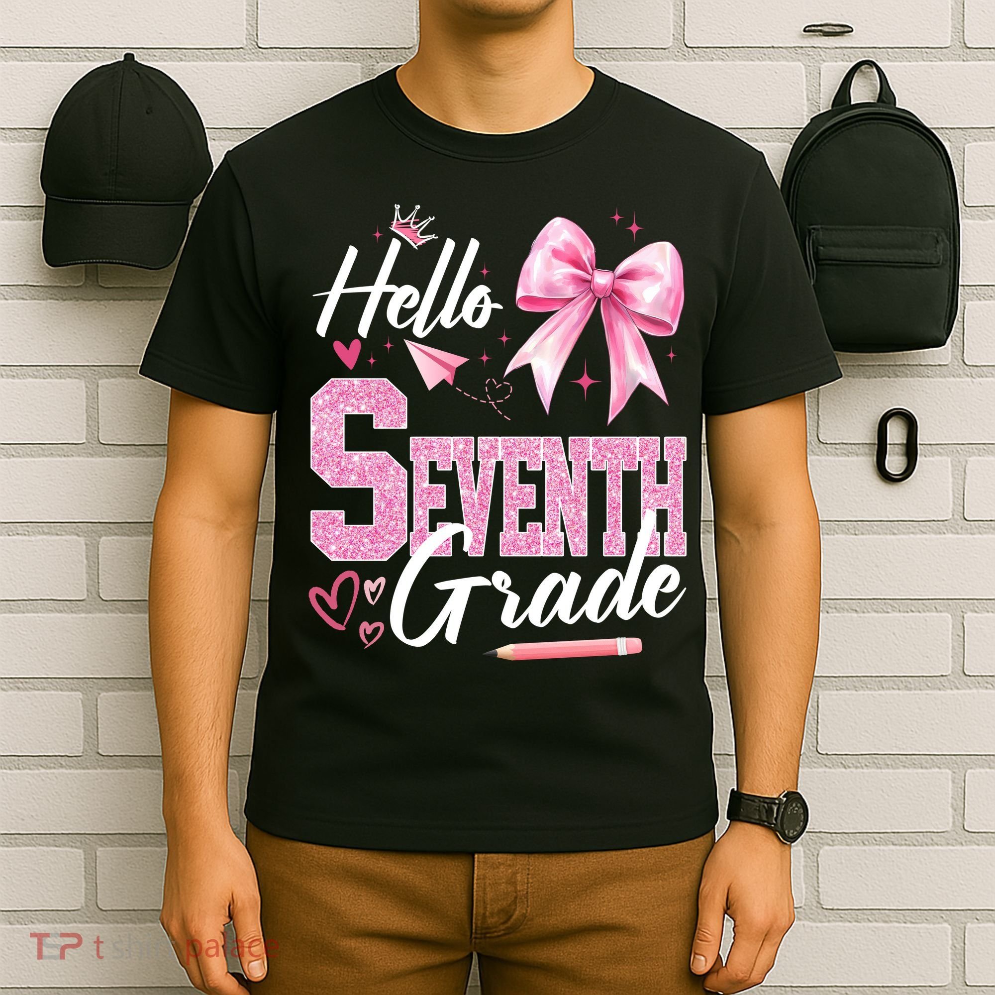 Hello Seventh 7th Grade First Day Of School Coquette Teacher T-Shirt