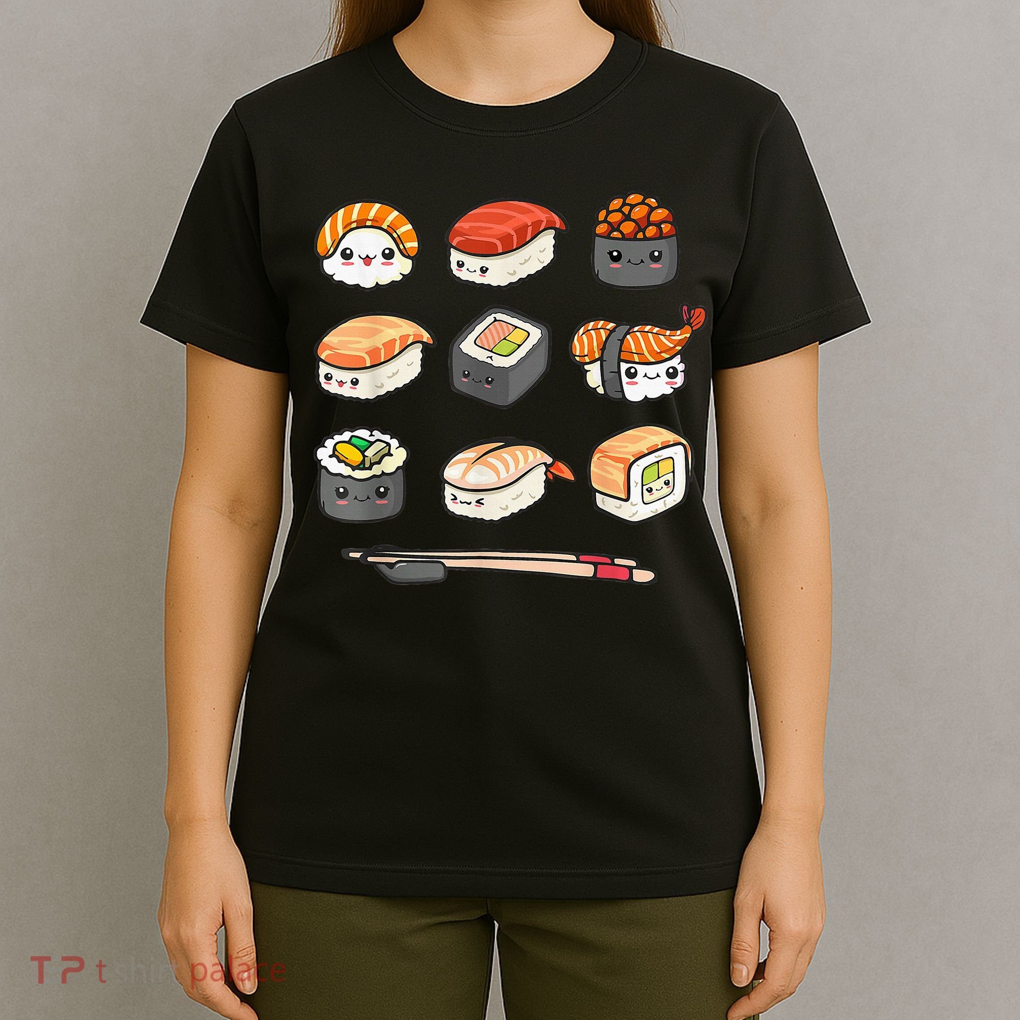 Happy Sushi Anime Kawaii Set Japanese Food Lover Otaku Manga T-Shirt