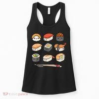 Happy Sushi Anime Kawaii Set Japanese Food Lover Otaku Manga Women's Tank Top thumb 0