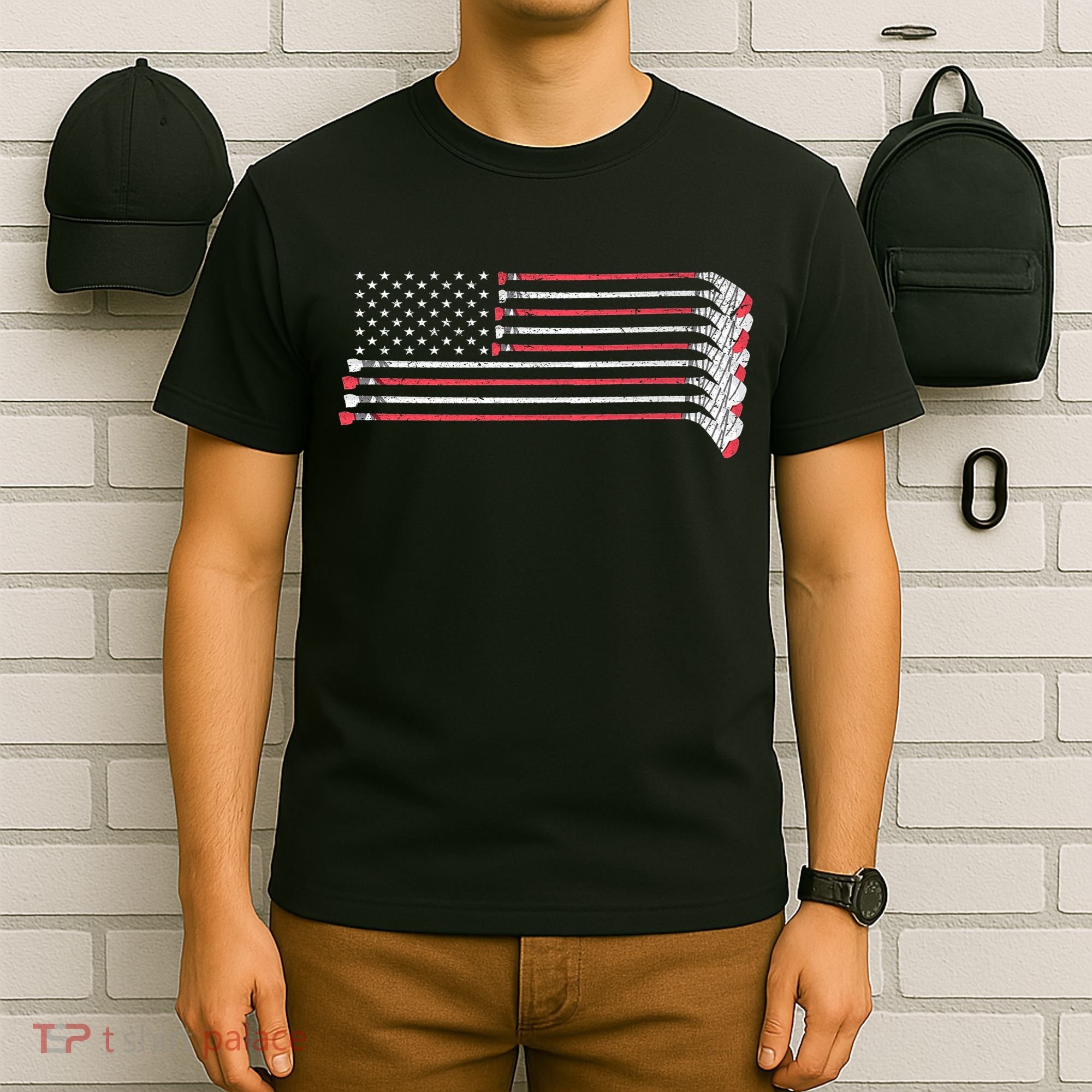 Hockey Sticks American Flag T-Shirt