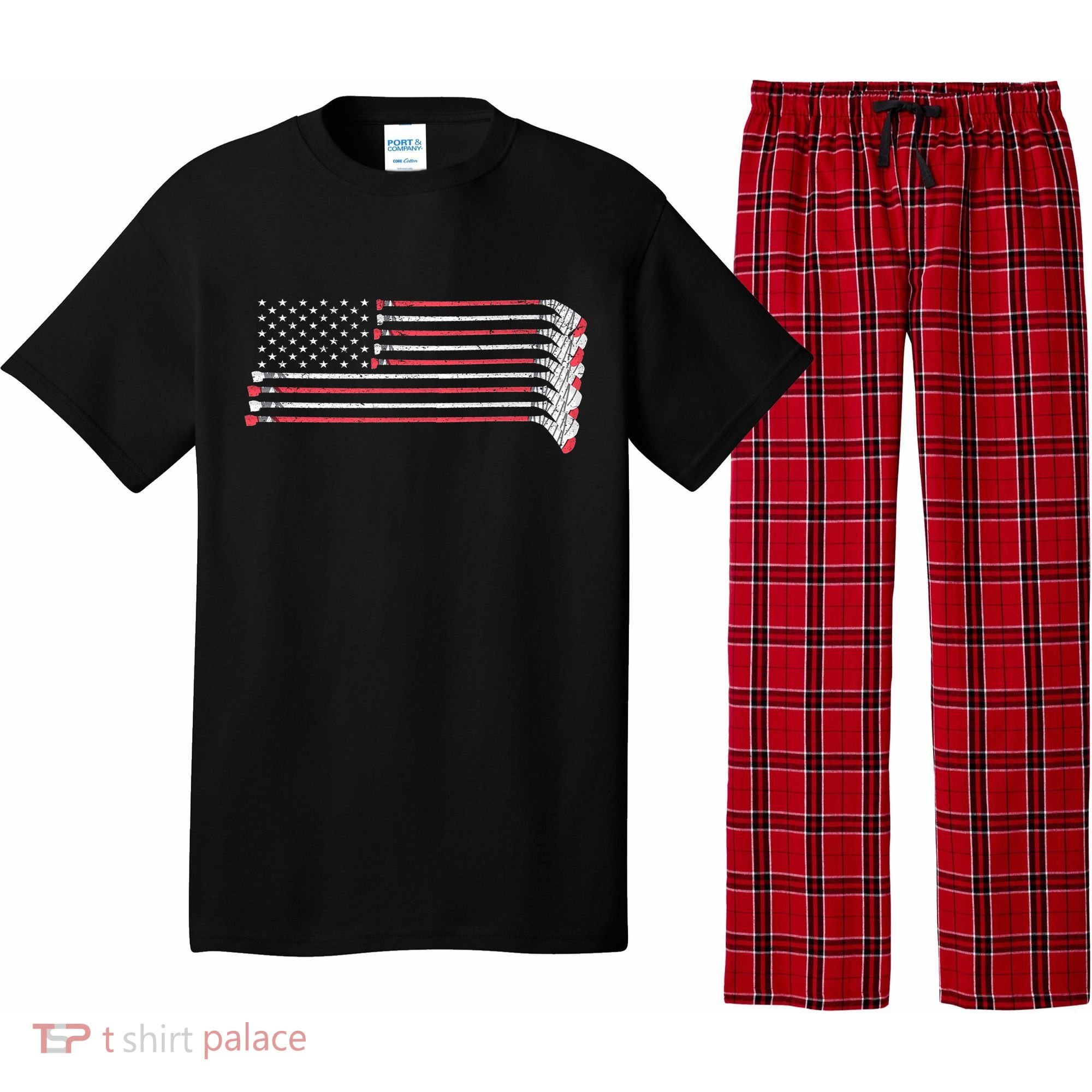 Hockey Sticks American Flag Pajama Set