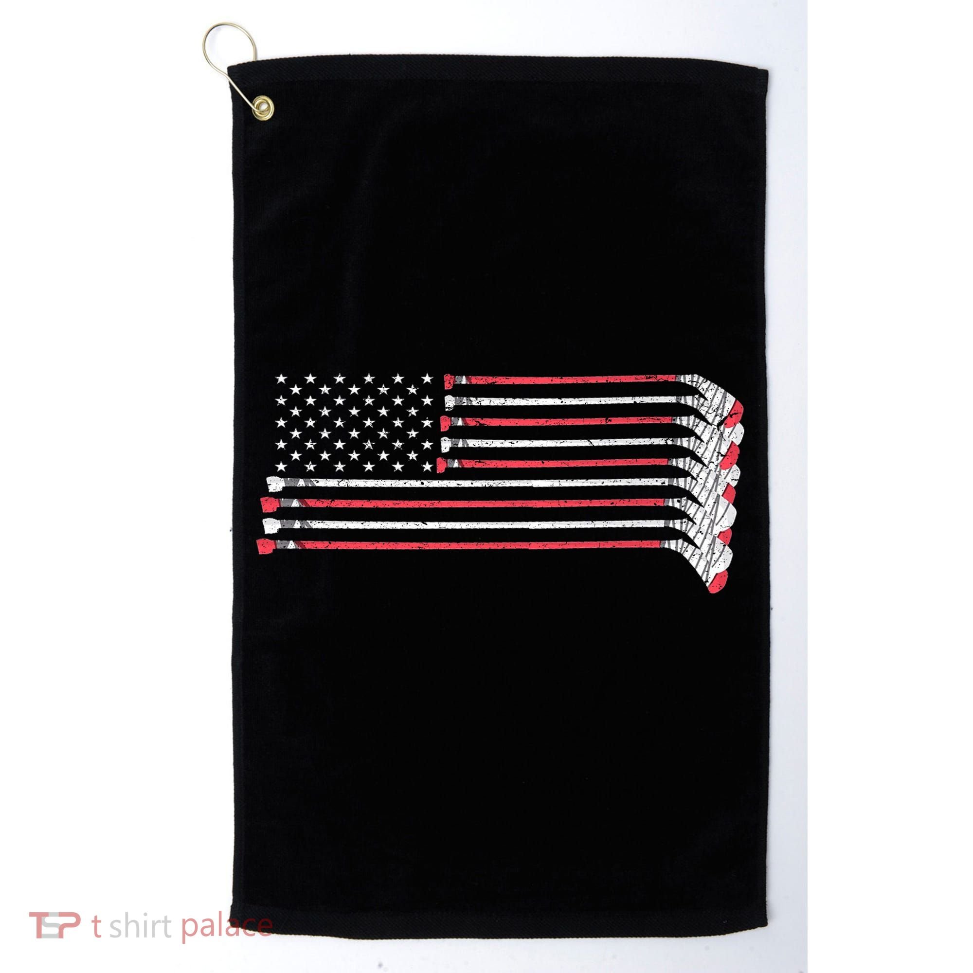 Hockey Sticks American Flag Golf Towel