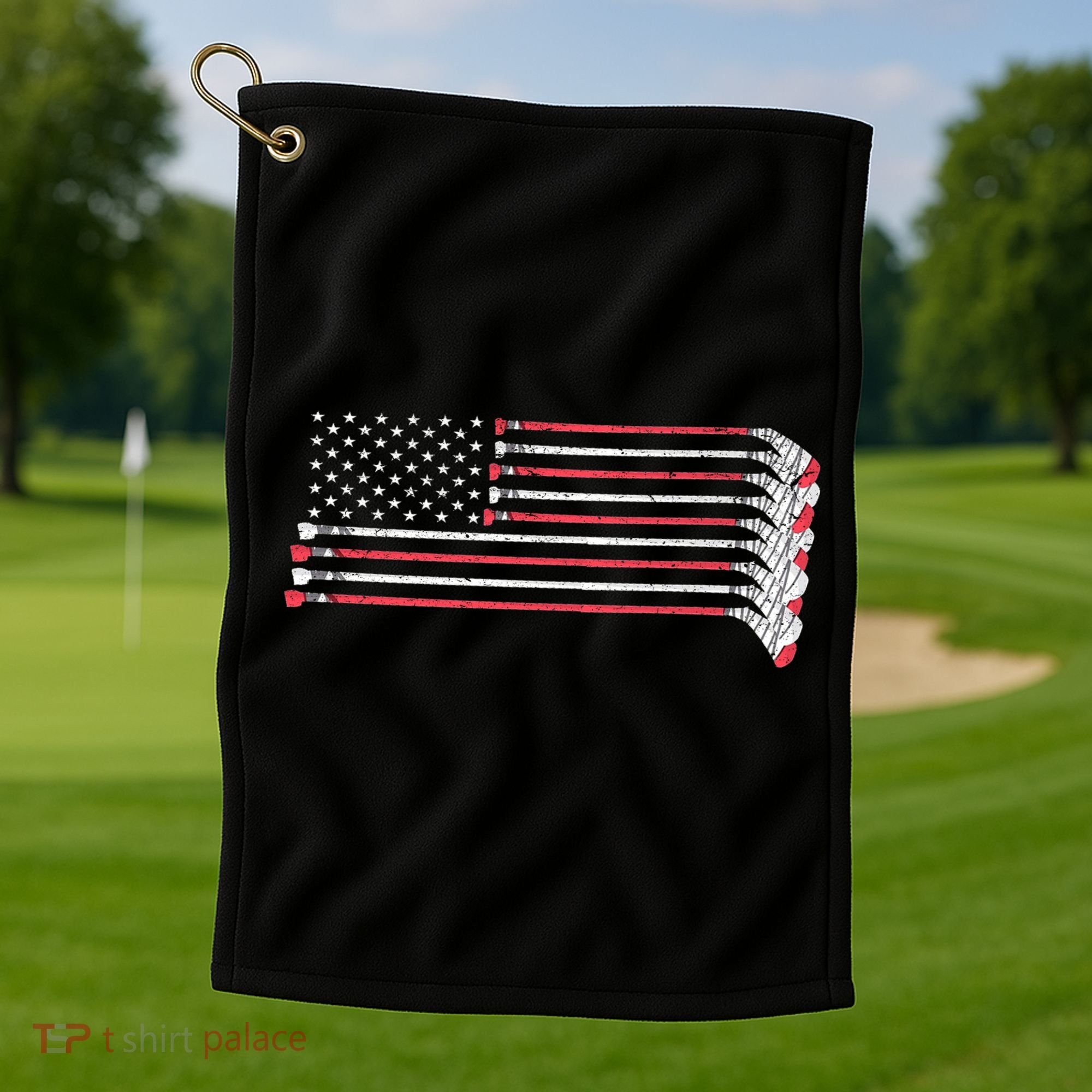 Hockey Sticks American Flag Golf Towel