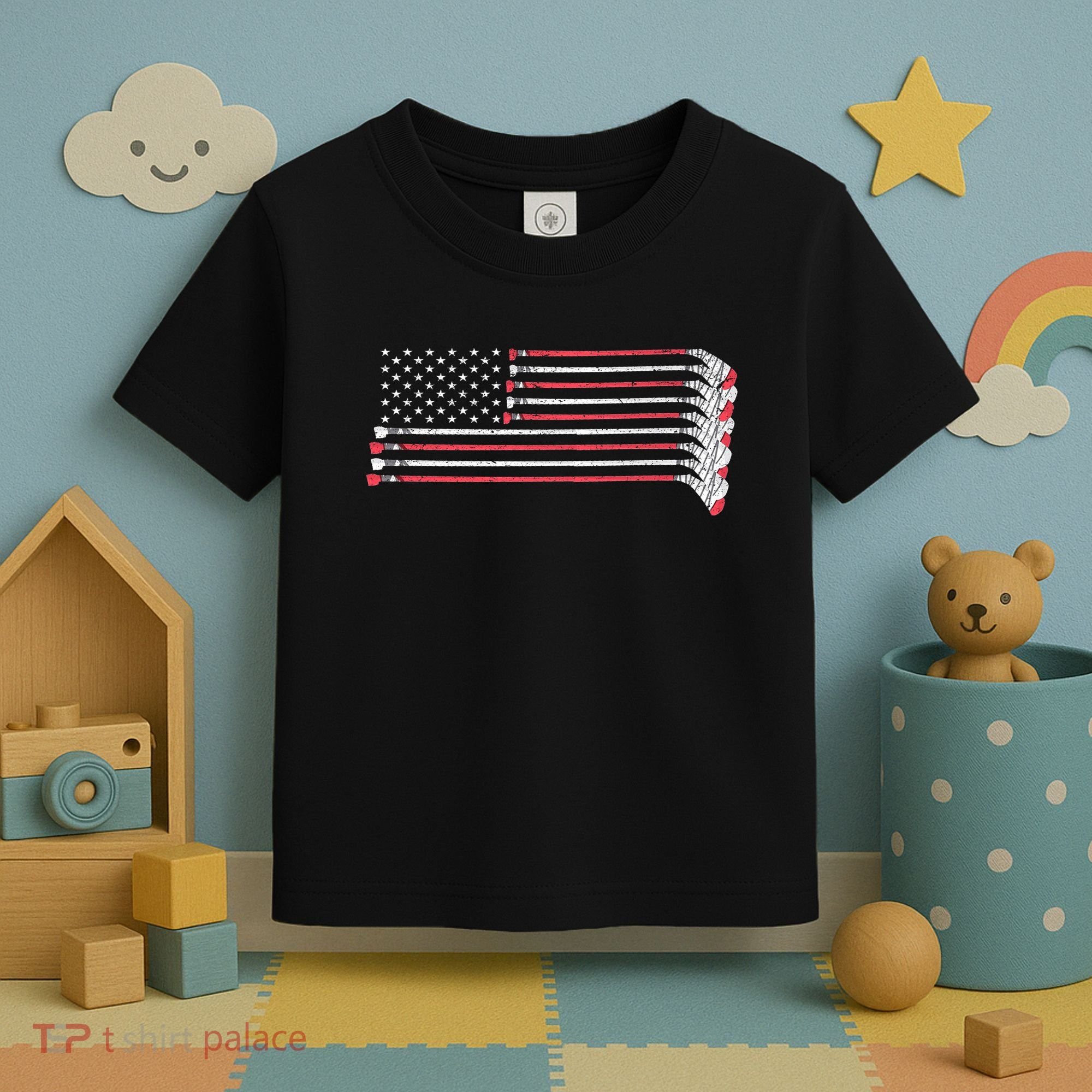 Hockey Sticks American Flag Toddler T-Shirt