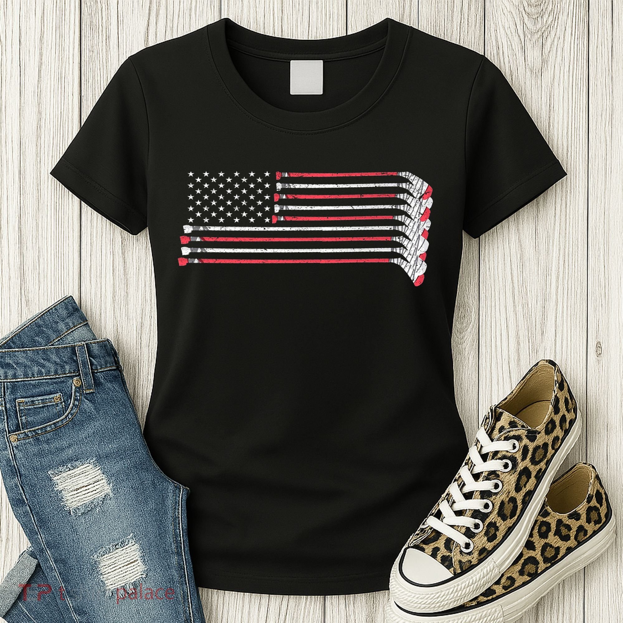 Hockey Sticks American Flag Women's T-Shirt