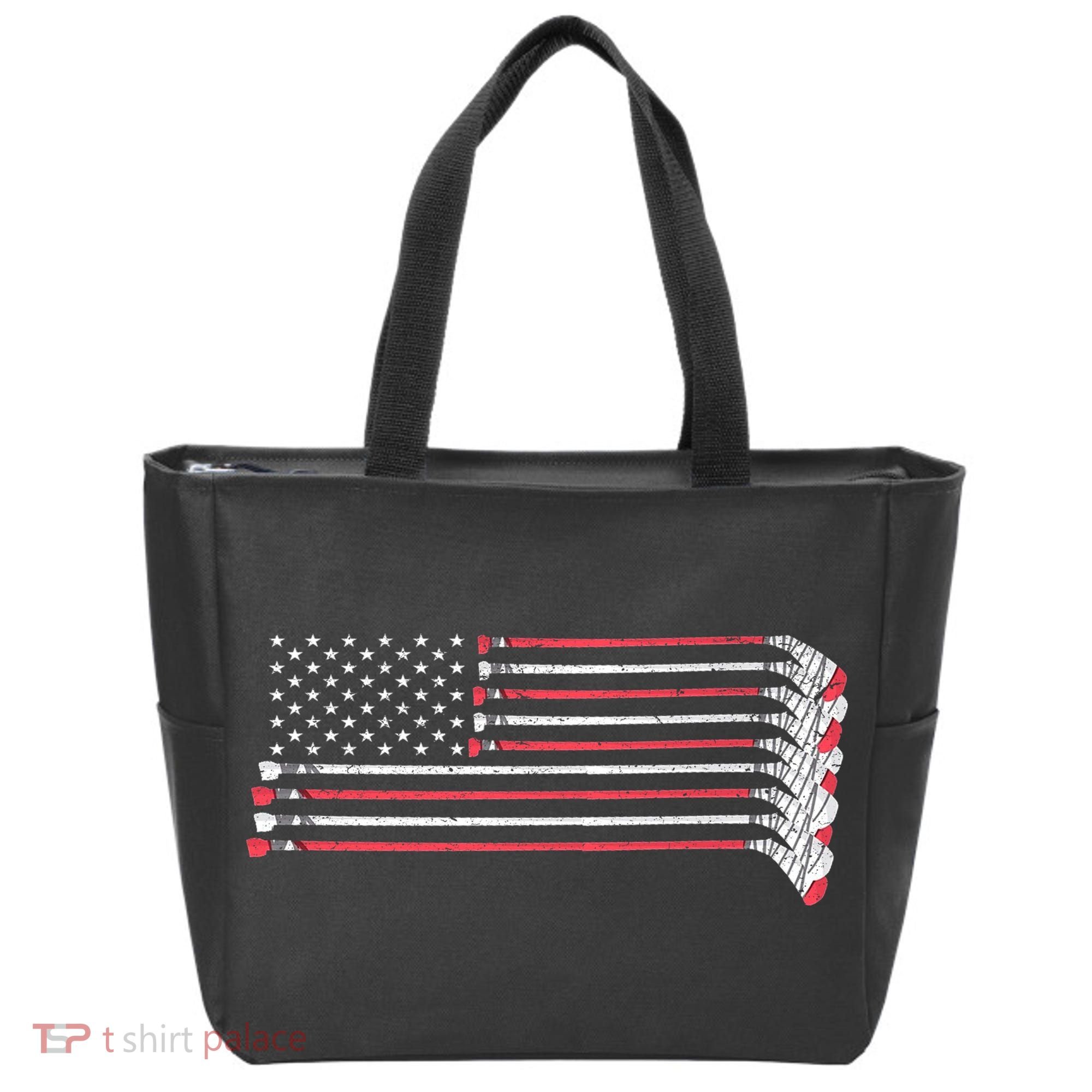 Hockey Sticks American Flag Tote Bag