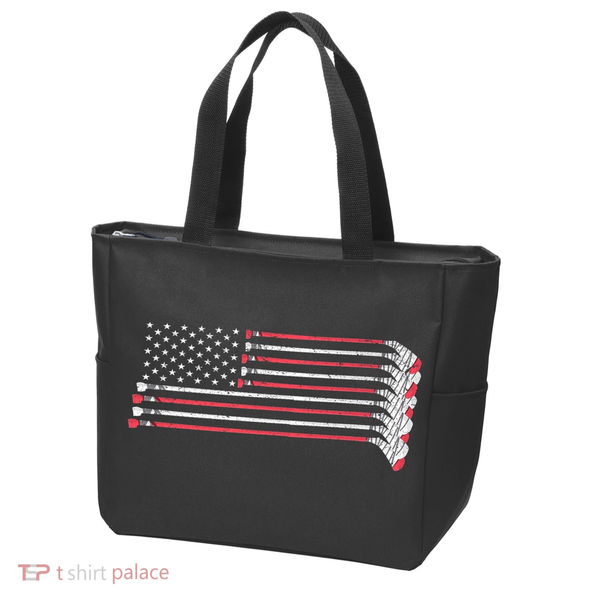 Hockey Sticks American Flag Tote Bag