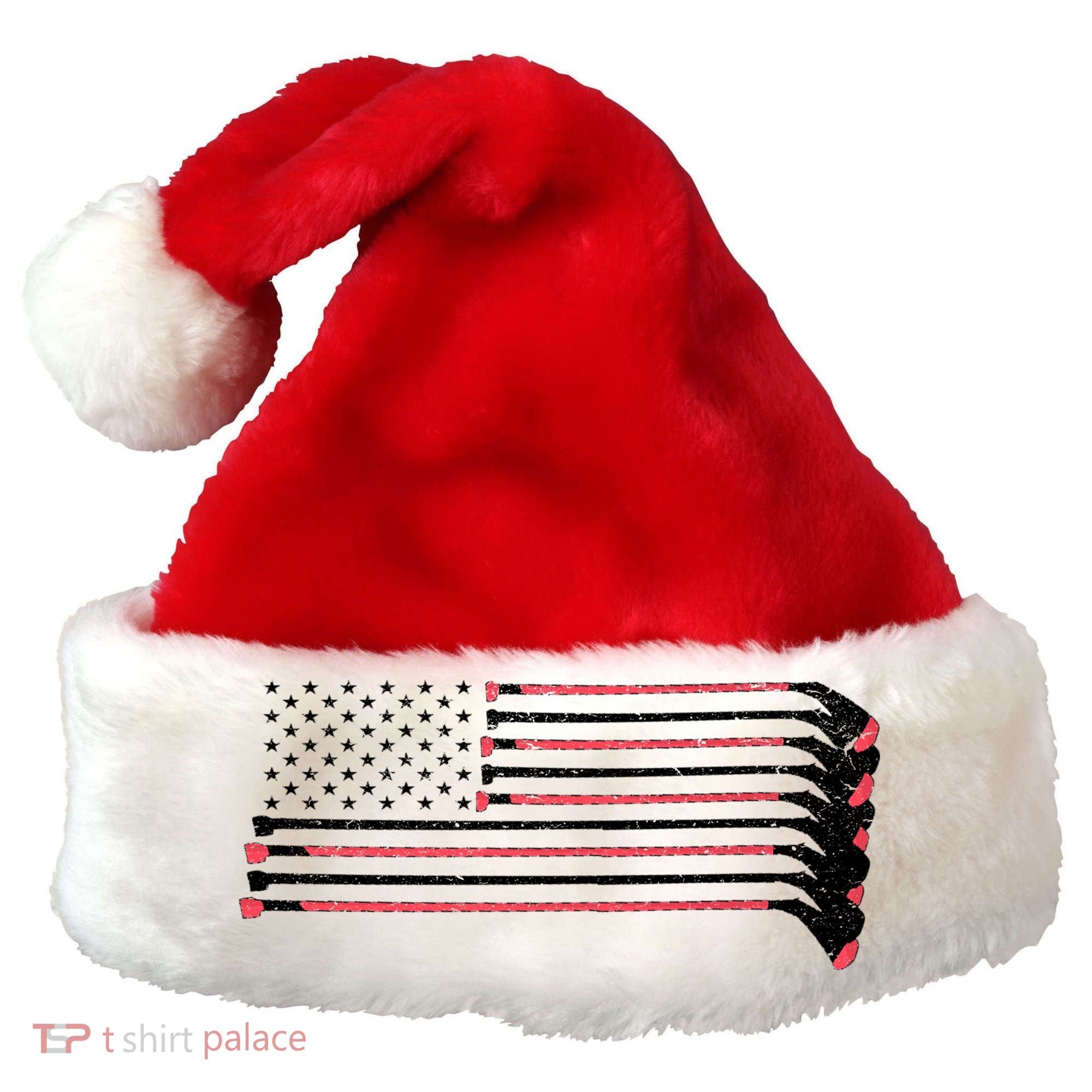 Hockey Sticks American Flag Santa Hat