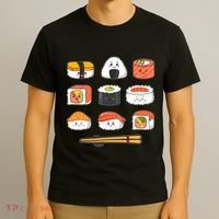 Happy Sushi Anime Kawaii Set Japanese Food Lover Otaku Manga T-Shirt thumb 3