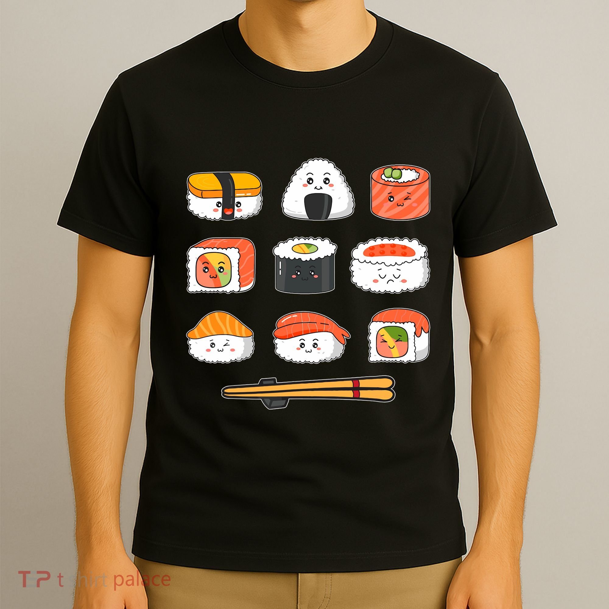 Happy Sushi Anime Kawaii Set Japanese Food Lover Otaku Manga T-Shirt