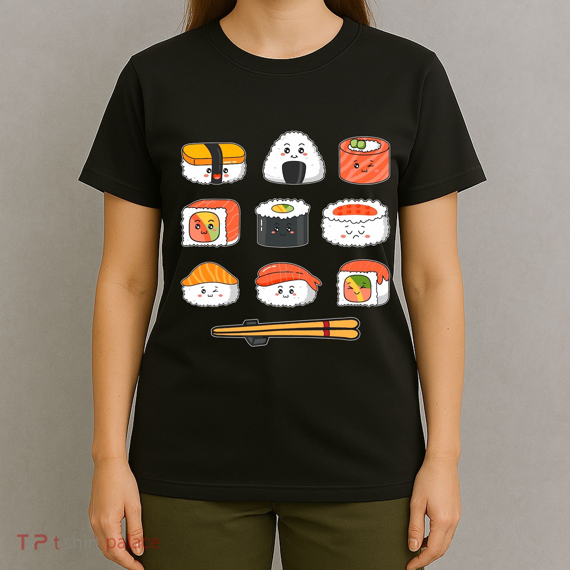 Happy Sushi Anime Kawaii Set Japanese Food Lover Otaku Manga T-Shirt
