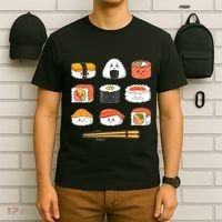 Happy Sushi Anime Kawaii Set Japanese Food Lover Otaku Manga T-Shirt thumb 6