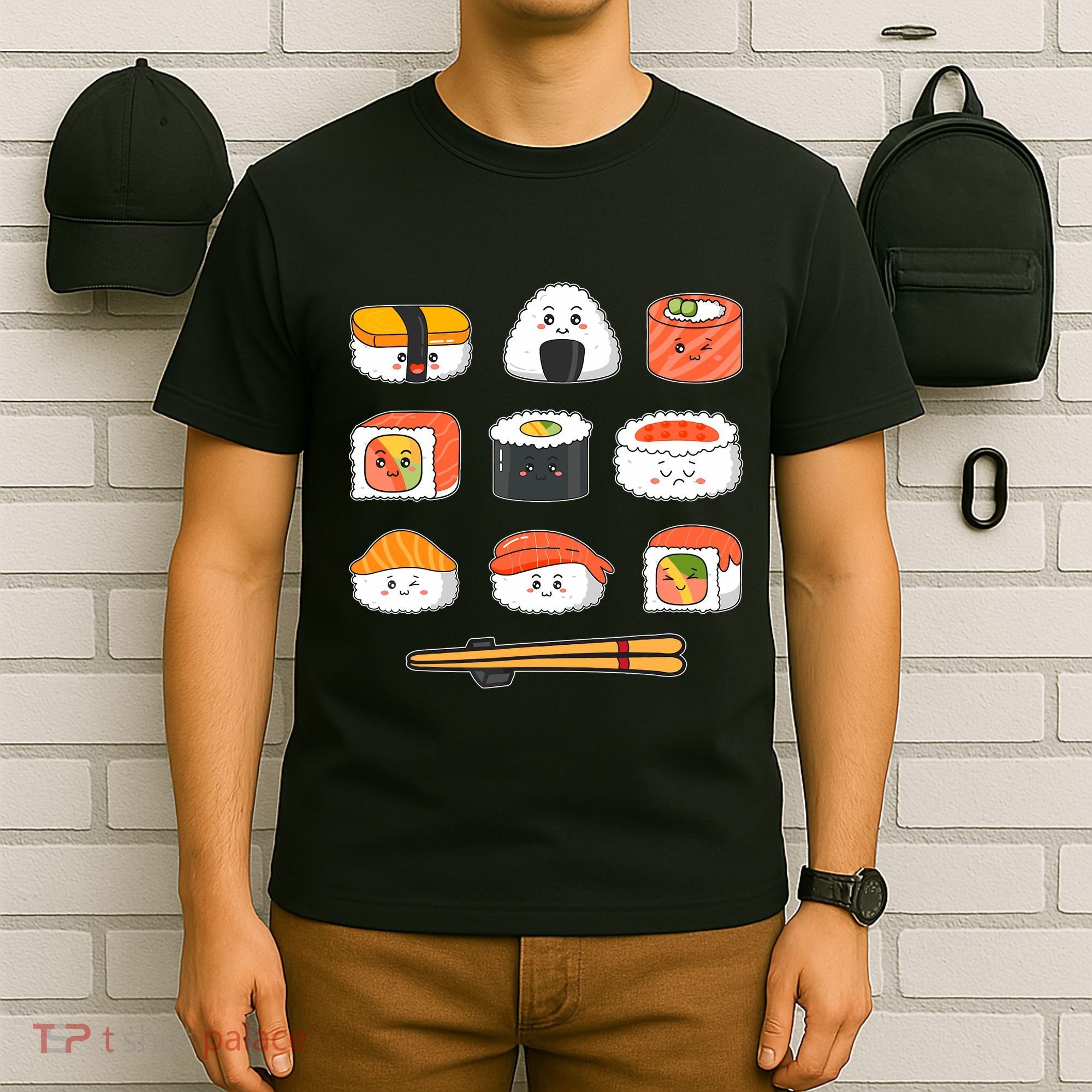 Happy Sushi Anime Kawaii Set Japanese Food Lover Otaku Manga T-Shirt