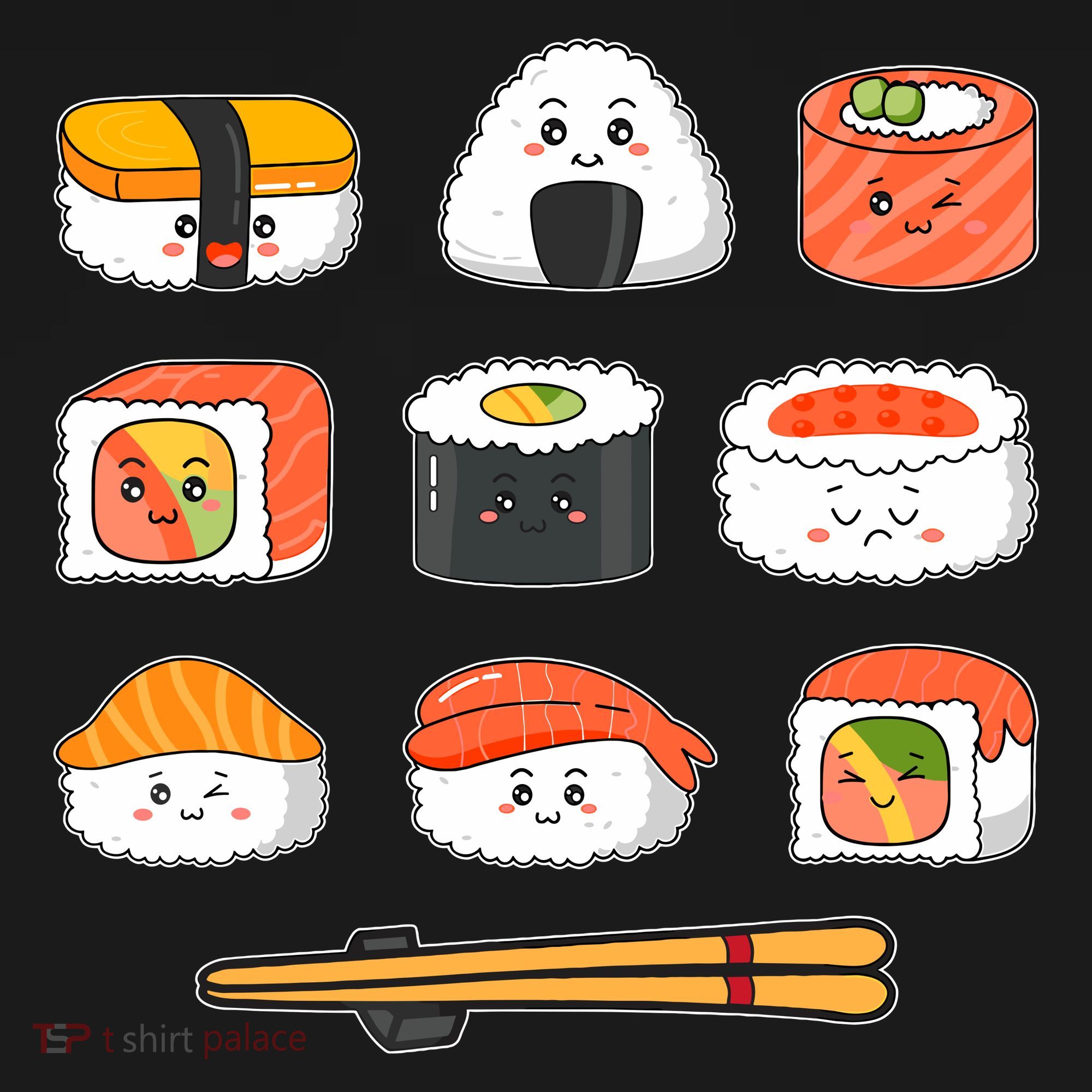 Happy Sushi Anime Kawaii Set Japanese Food Lover Otaku Manga T-Shirt