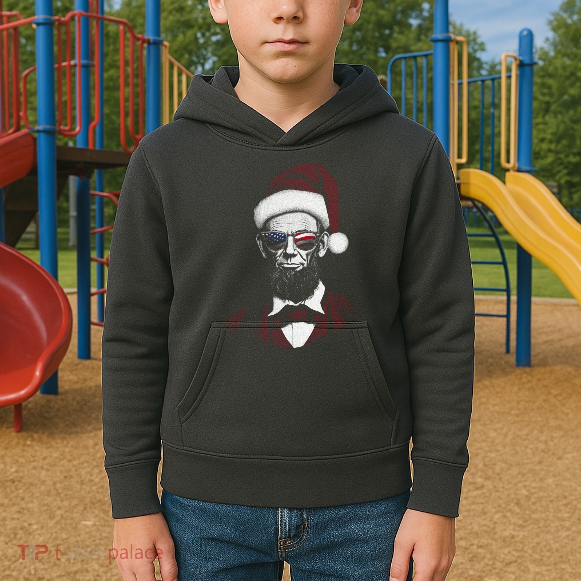 Hipster Santa Abraham Lincoln Kids Hoodie