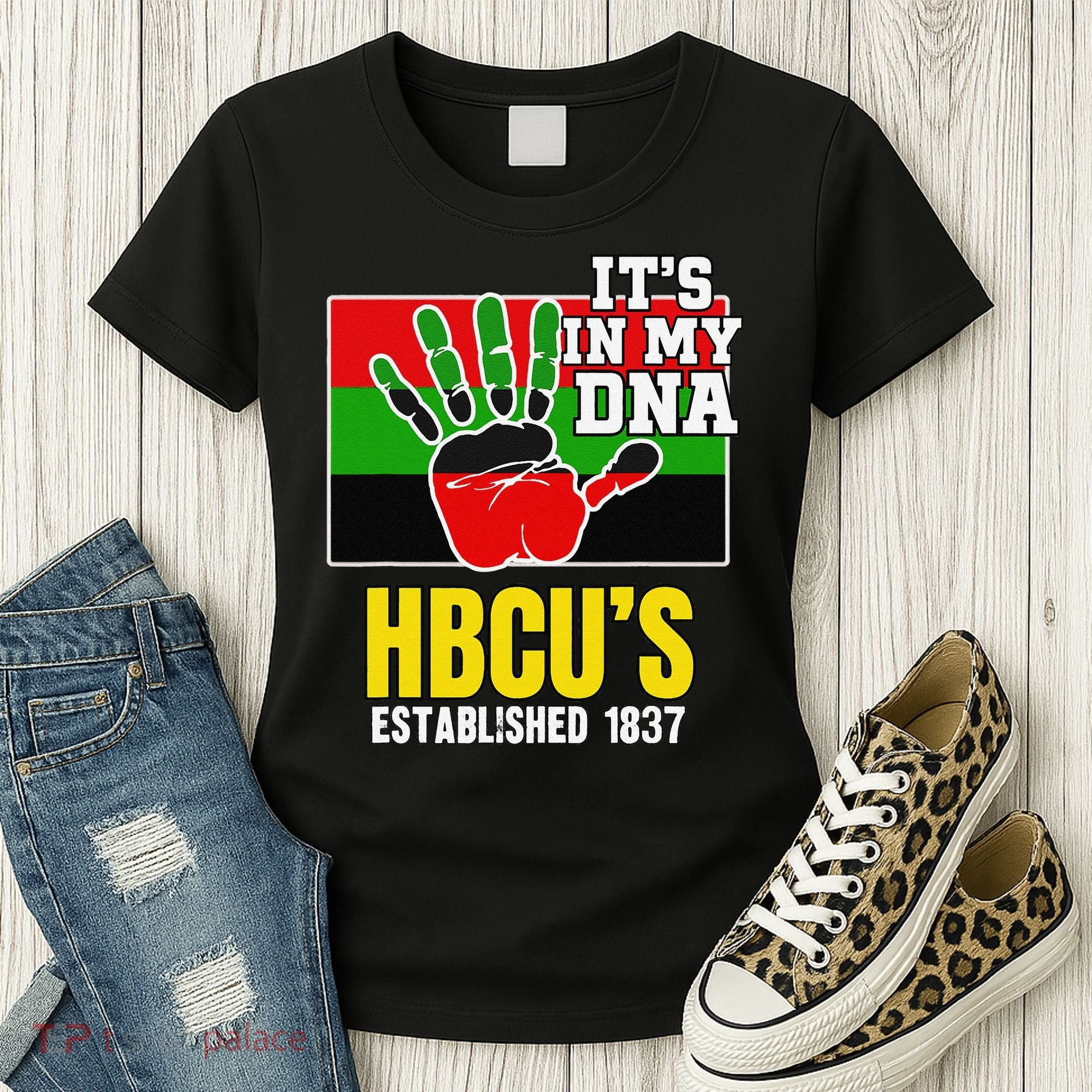HBCU Souvenir Authentic Red Black and Green HBCU Campus Women's T-Shirt