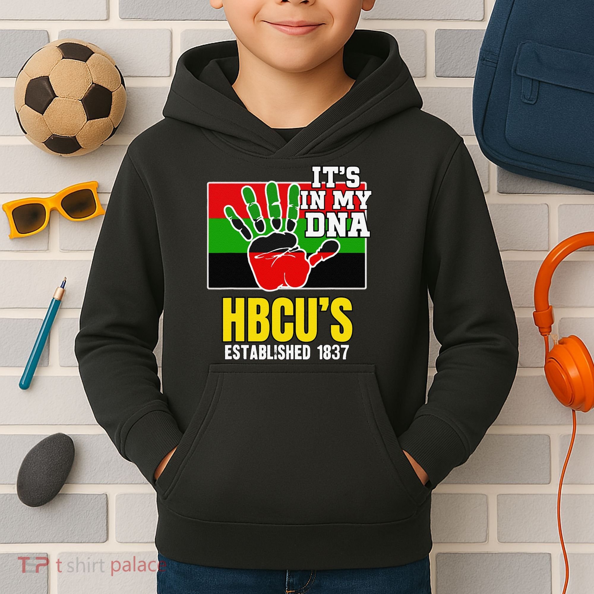 HBCU Souvenir Authentic Red Black and Green HBCU Campus Kids Hoodie