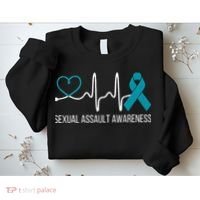 Heartbeat Sexual Assault Awareness Month Teal Ribbon Support Sweatshirt thumb 2