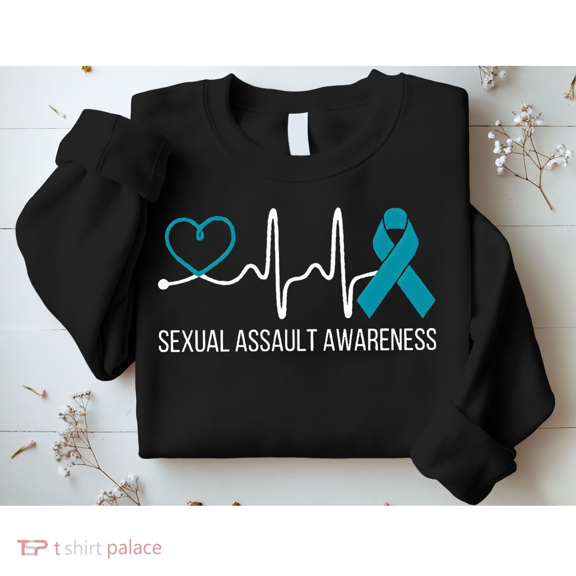 Heartbeat Sexual Assault Awareness Month Teal Ribbon Support Sweatshirt