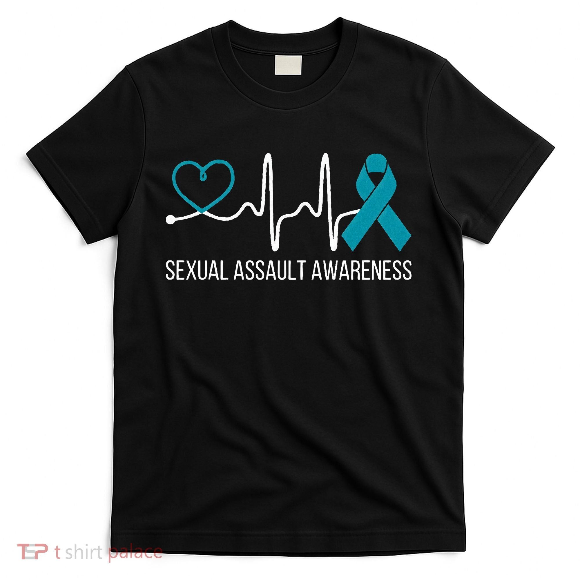 Heartbeat Sexual Assault Awareness Month Teal Ribbon Support T-Shirt