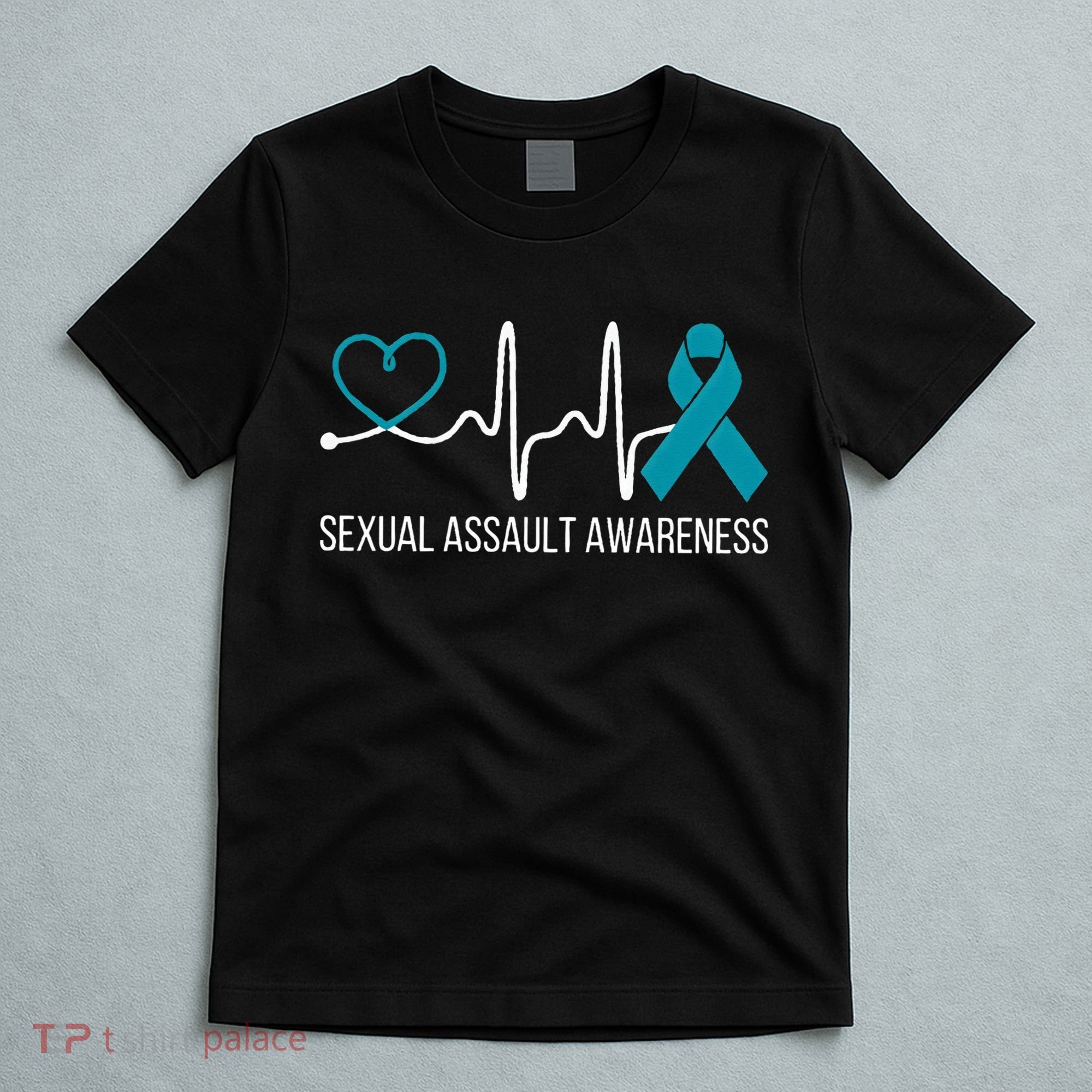 Heartbeat Sexual Assault Awareness Month Teal Ribbon Support T-Shirt