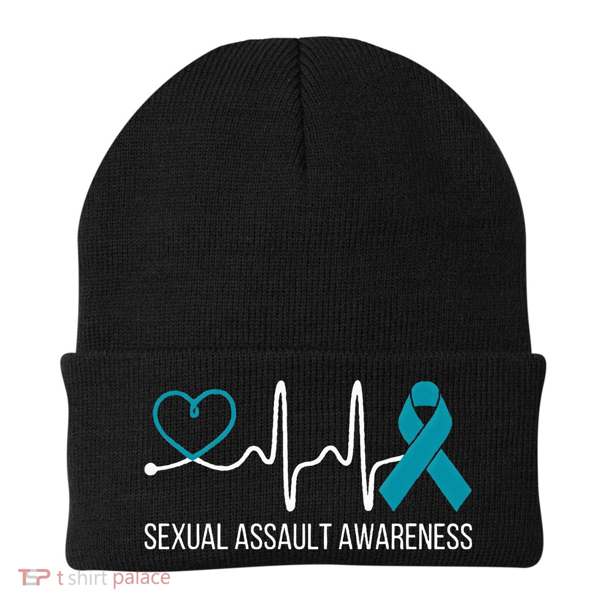 Heartbeat Sexual Assault Awareness Month Teal Ribbon Support Beanie