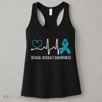 Heartbeat Sexual Assault Awareness Month Teal Ribbon Support Women's Tank Top thumb 3