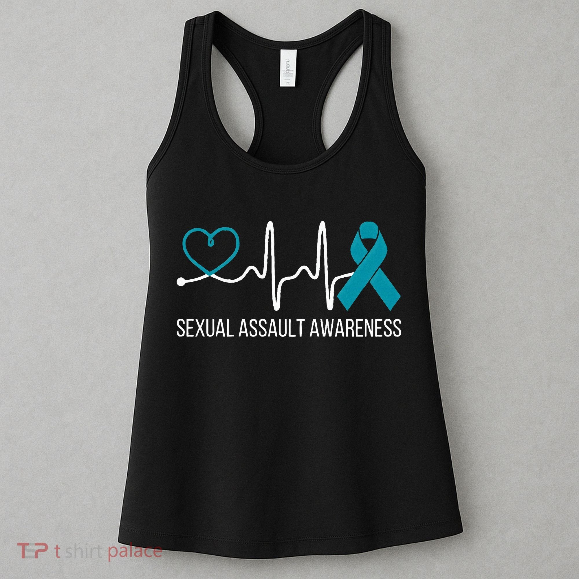 Heartbeat Sexual Assault Awareness Month Teal Ribbon Support Women's Tank Top