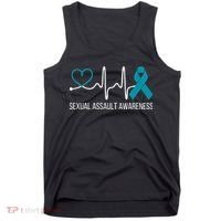 Heartbeat Sexual Assault Awareness Month Teal Ribbon Support Tank Top thumb 0