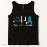 Heartbeat Sexual Assault Awareness Month Teal Ribbon Support Tank Top thumb 2