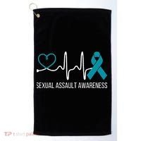 Heartbeat Sexual Assault Awareness Month Teal Ribbon Support Golf Towel thumb 0
