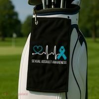 Heartbeat Sexual Assault Awareness Month Teal Ribbon Support Golf Towel thumb 2