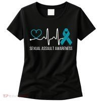 Heartbeat Sexual Assault Awareness Month Teal Ribbon Support Women's T-Shirt thumb 0